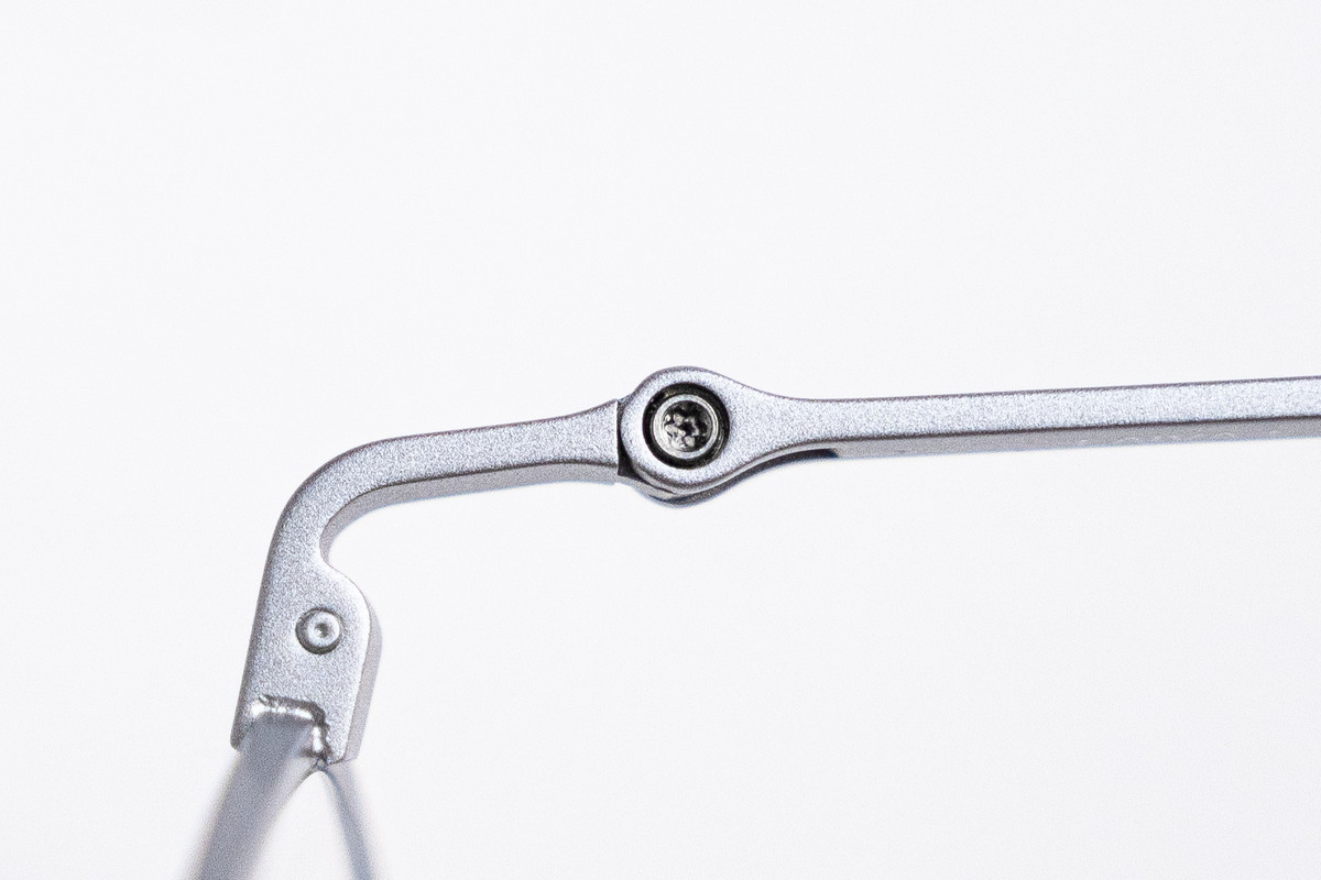 Titanium screw hinge on a white background
