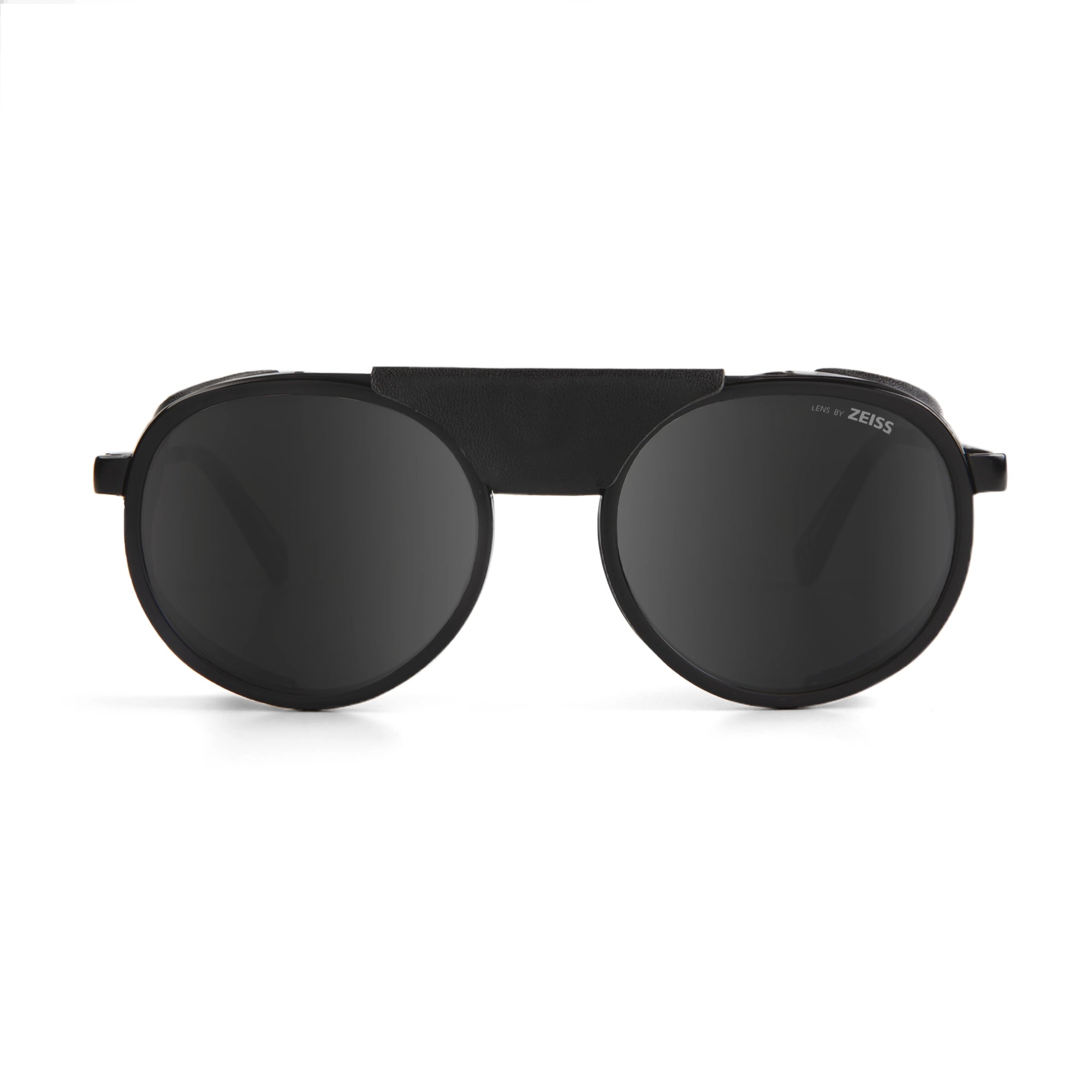 Black sunglasses with round lenses on a white background